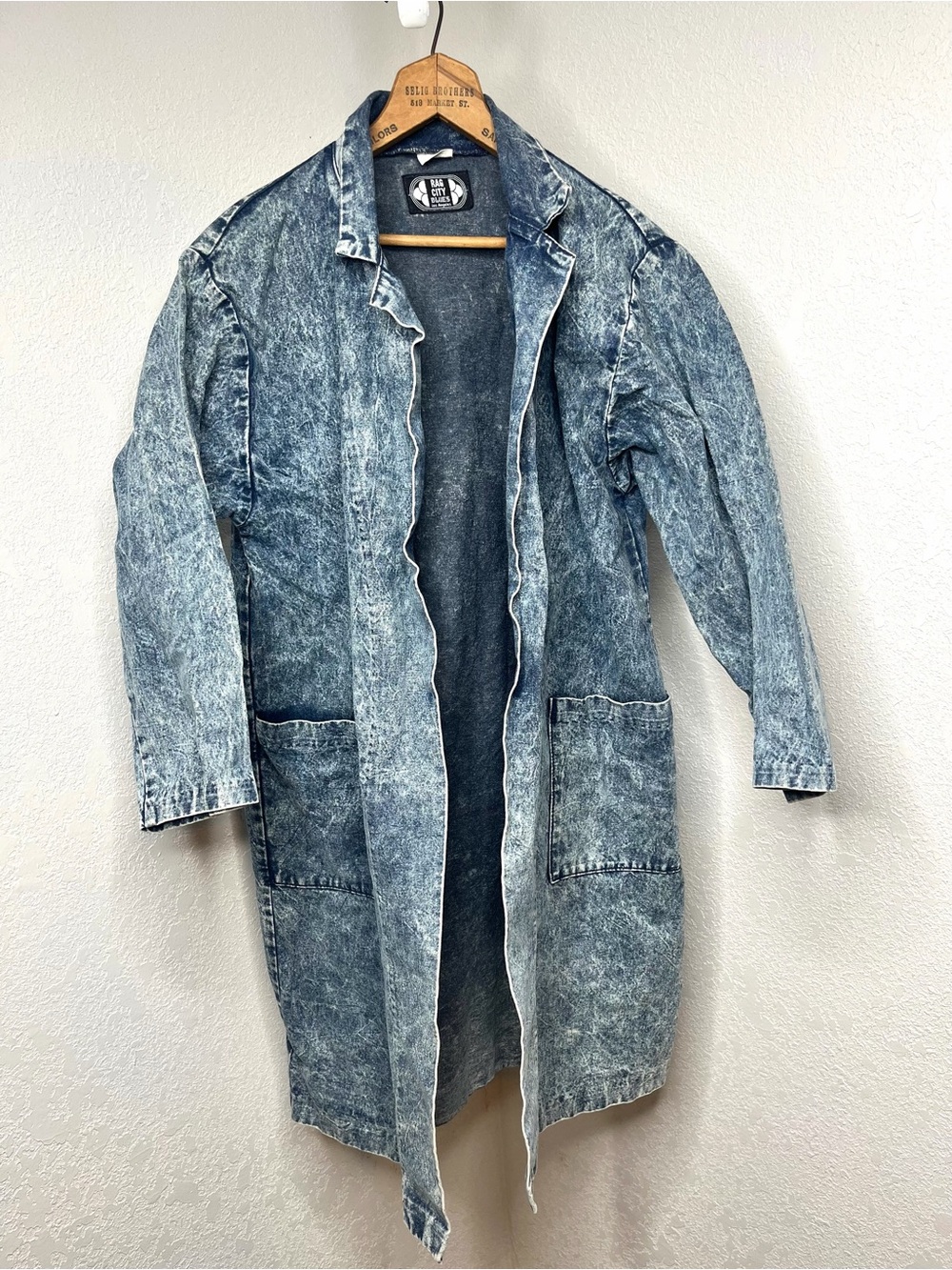 Vintage Rag City Blues Los Angeles Denim Duster Long Coat Size M Acid Washed USA